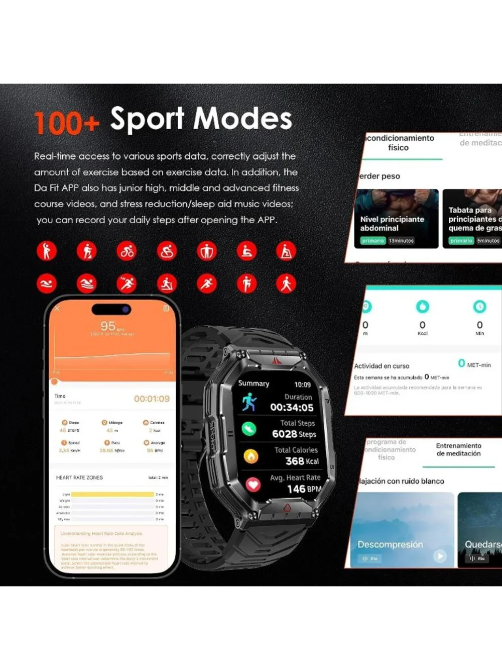 Black Waterproof Sports Fitness Tracker Smartwatch with Full Touch Display
